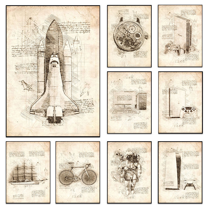 Star Map Poster - Bocetos inspirados en Da Vinci abstractos