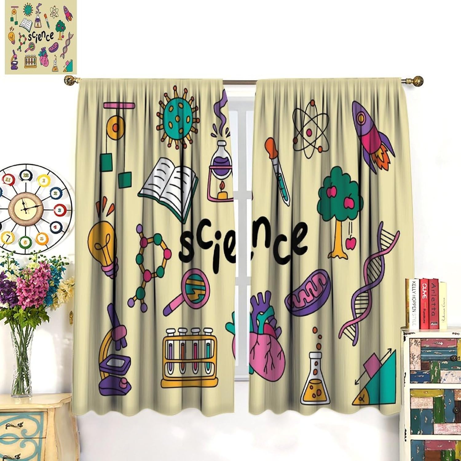 Cortinas con temática de cienc - Science Nursery reseña y precio